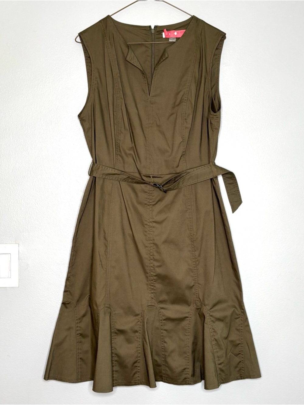 Calvin Klein Olive Green Sleeveless Midi Dress with Belt